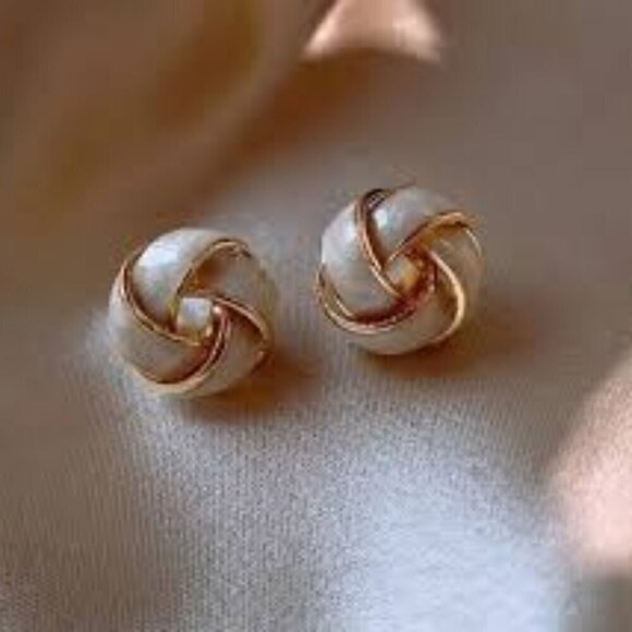 Bundle and Save- Minimalist Gold Jewelry White and Gold Knot Stud Earrings. New - Picture 2 of 5